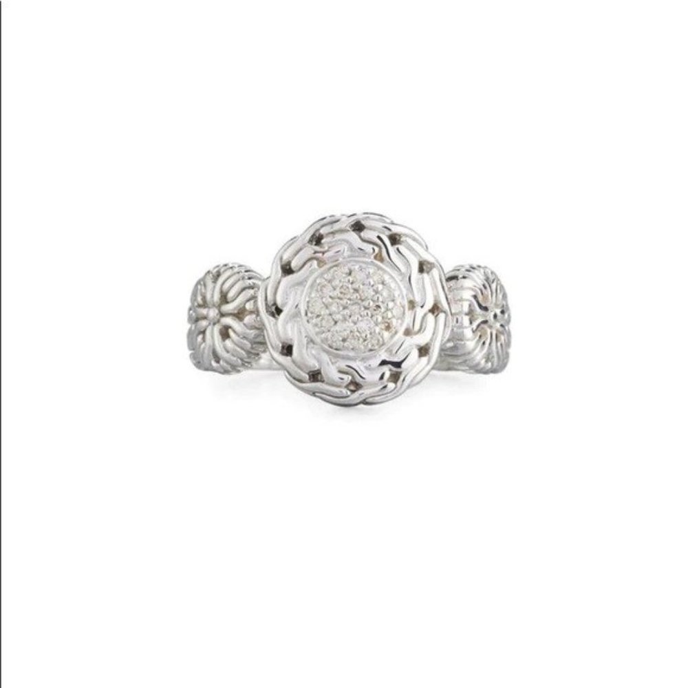 John Hardy Sterling Silver Circle Contour Ring w/ Diamond Pave (0.10 ct) Size 6